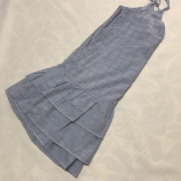 Gianni Bono blue eyelet ruffle drop waist mini dress, size small, - Picture 3 of 6